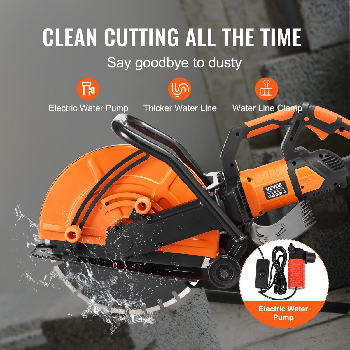 VEVOR 16"/40.6 cm Electric Concrete Saw Wet/Dry Saw Cutter with Water Pump and Blade