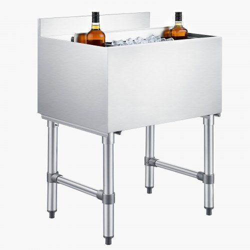 VEVOR Commercial Ice Bin, 61.6 L Max Capacity, 610 x 482 x 850 mm Stainless Steel Ice Chest with Sliding Lid and Bottle Holders, Cooler Cart Cocktail Unit for Bar Restaurant Pub, NSF Certified