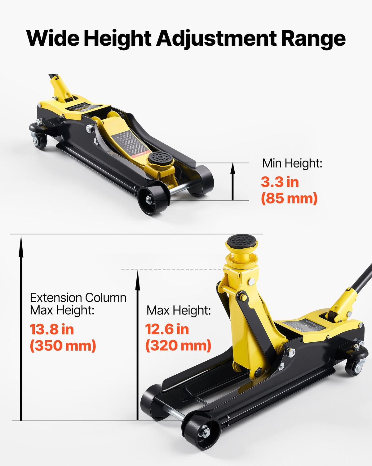 VEVOR Low Profile Floor Jack, 2.5 Ton Capacity, Steel Racing Floor Jack with Single Piston Quick Lift Pump & SUV Adapters, Hydraulic Trolley Car Lift for Sports Cars, Sedans, Lifting Range 85-350 mm