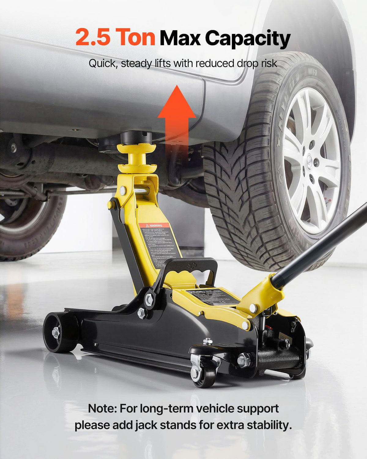 VEVOR Low Profile Floor Jack, 2.5 Ton Capacity, Steel Racing Floor Jack with Single Piston Quick Lift Pump & SUV Adapters, Hydraulic Trolley Car Lift for Sports Cars, Sedans, Lifting Range 85-350 mm