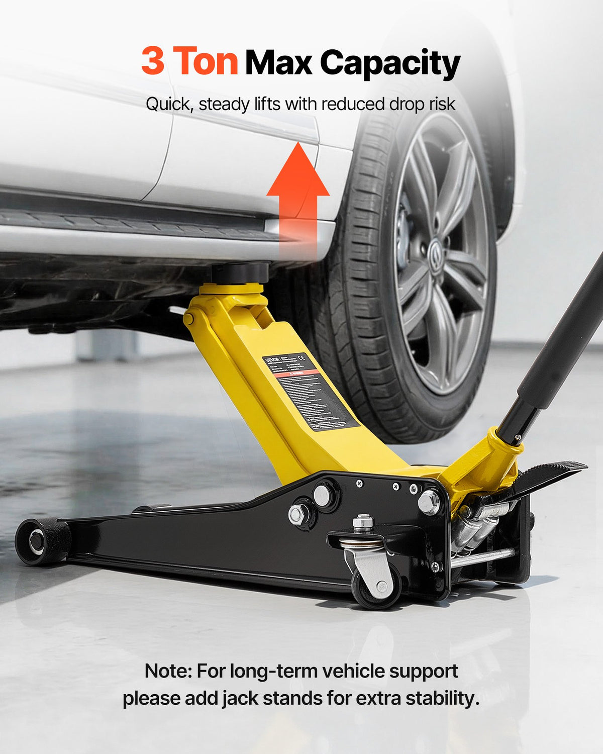 VEVOR Low Profile Floor Jack, 3 Ton Capacity, Steel Racing Floor Jack with Dual Pistons Quick Lift Pump & SUV Adapter, Hydraulic Trolley Car Lift for Sports Cars, Pickups, Lifting Range 75-500 mm