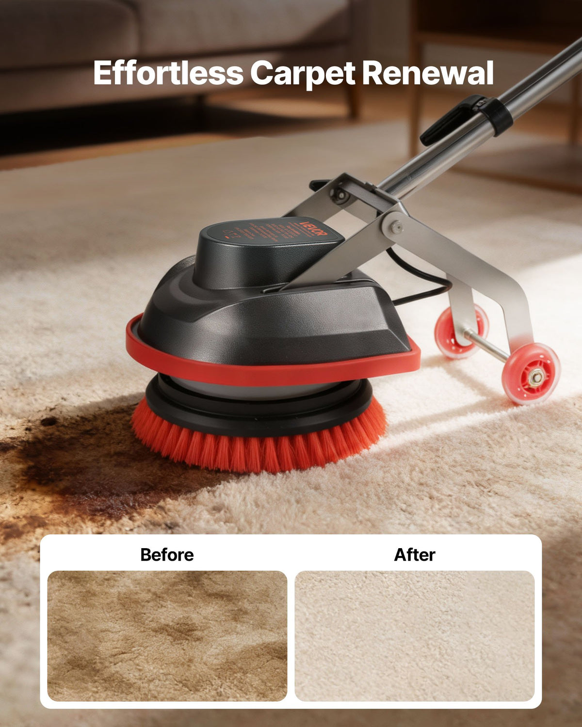 VEVOR Commercial Floor Scrubber Machine, Heavy Duty Floor Cleaner Polisher with 2 Wheels,  Professional Electric Carpet Buffer, Max 1900 RPM, 43 FT Cord, 3 Pads & 3 Brushes - All Floor Surfaces