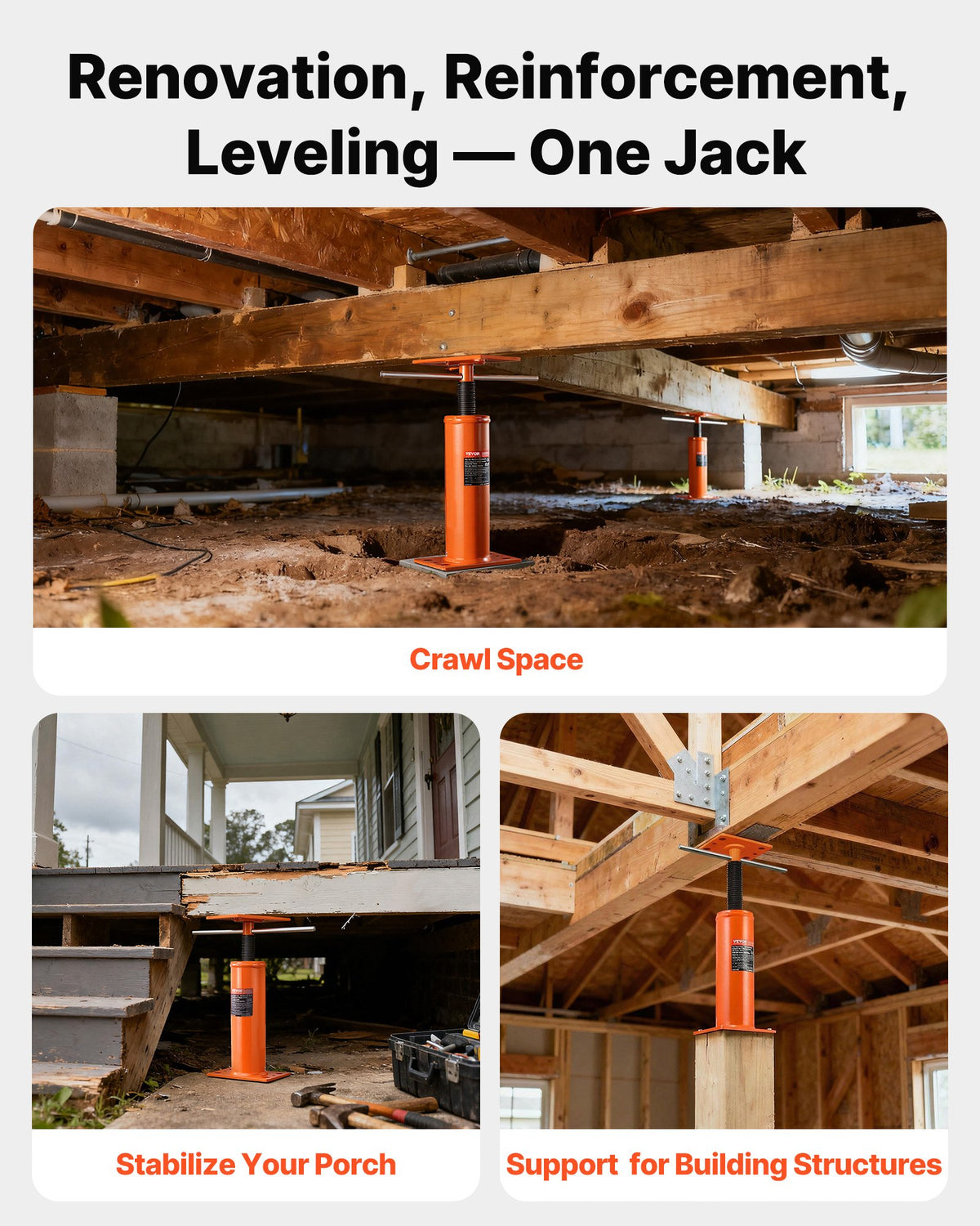 VEVOR House Floor Jack, 12"-16" Height Range, 9700 lbs Max Load Capacity, Adjustable Support Beam Basement Jack Post Pole for Leveling, Lift Support Steel Telescoping Jack Post for Temporary Support