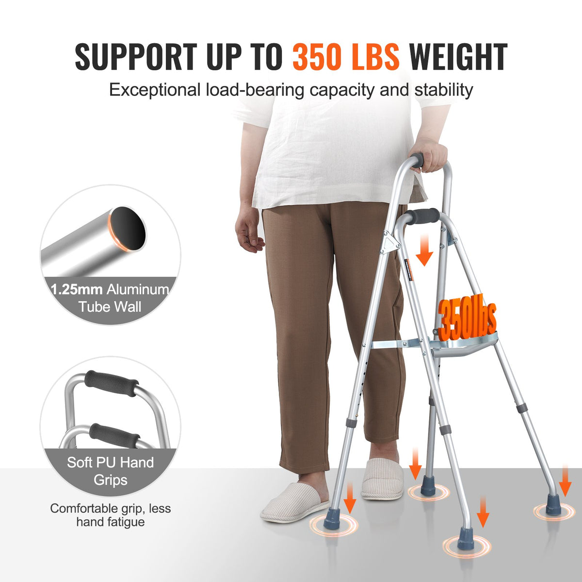 VEVOR Folding Hemi Walker, One Arm Folding Walker for Seniors with 6-Level Adjustable Height, Lightweight Aluminum | Side One-Hand Style Mobility Aid for Elderly Handicapped Disabled, Up to 350LBS
