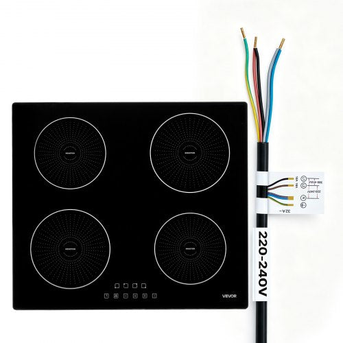 VEVOR Induction Cooktop 60 cm 4 Burners Built-in Electric Stove 220V 7000W, Low-Power Continuous Heating, Induction Burner, with 9 Power Levels, LED Touch Screen, Child Lock, for Kitchen, RV