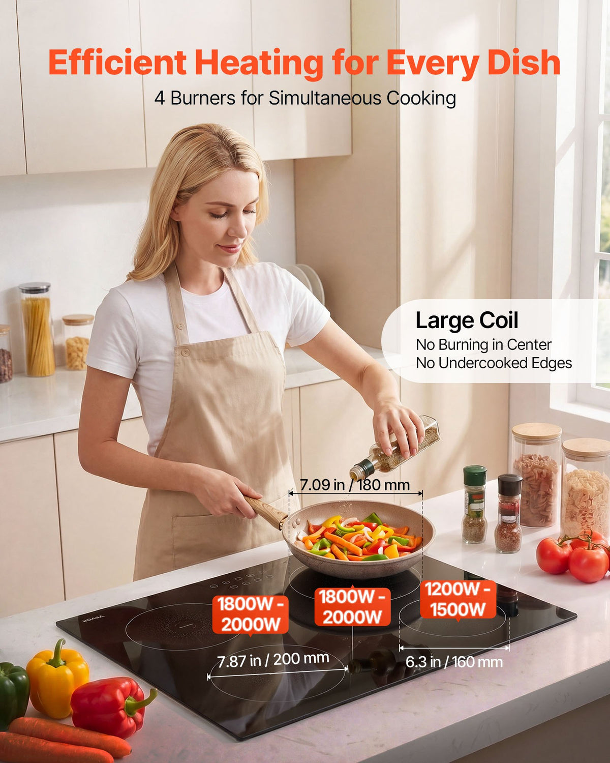 VEVOR Induction Cooktop 60 cm 4 Burners Built-in Electric Stove 220V 7000W, Low-Power Continuous Heating, Induction Burner, with 9 Power Levels, LED Touch Screen, Child Lock, for Kitchen, RV