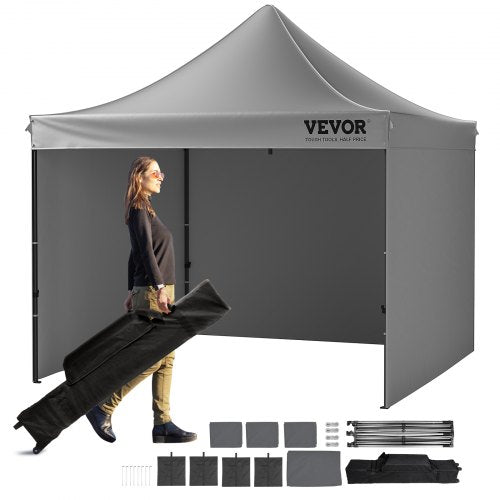 VEVOR Pop Up Canopy Tent Outdoor Gazebo Tent 304.8 x 304.8 cm with Sidewalls Dark Gray