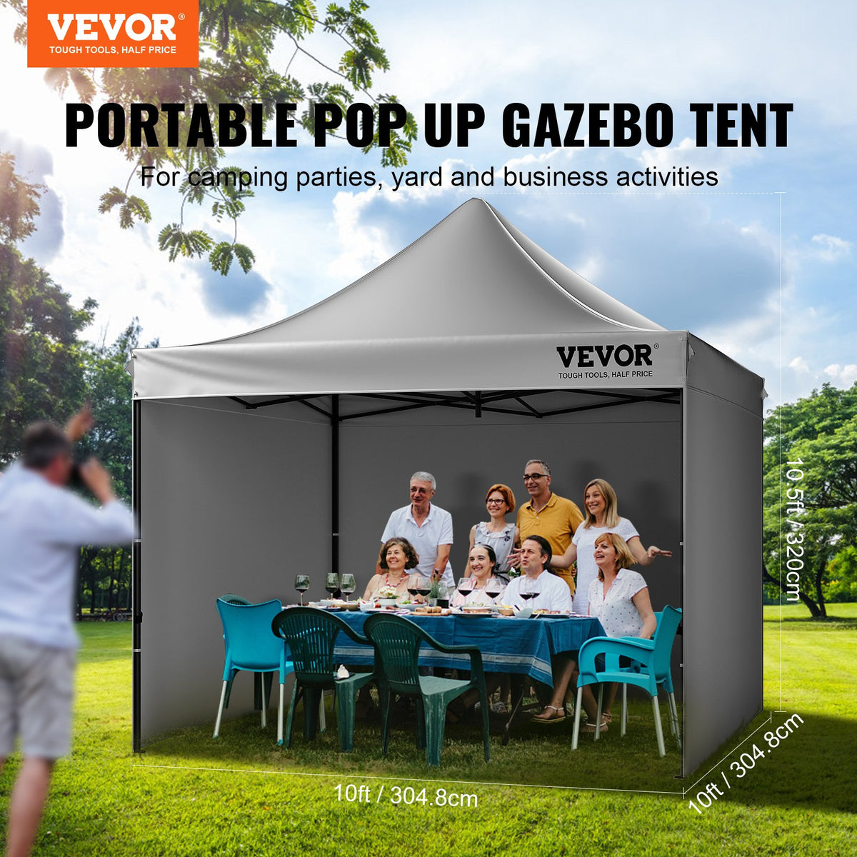 VEVOR Pop Up Canopy Tent Outdoor Gazebo Tent 304.8 x 304.8 cm with Sidewalls Dark Gray