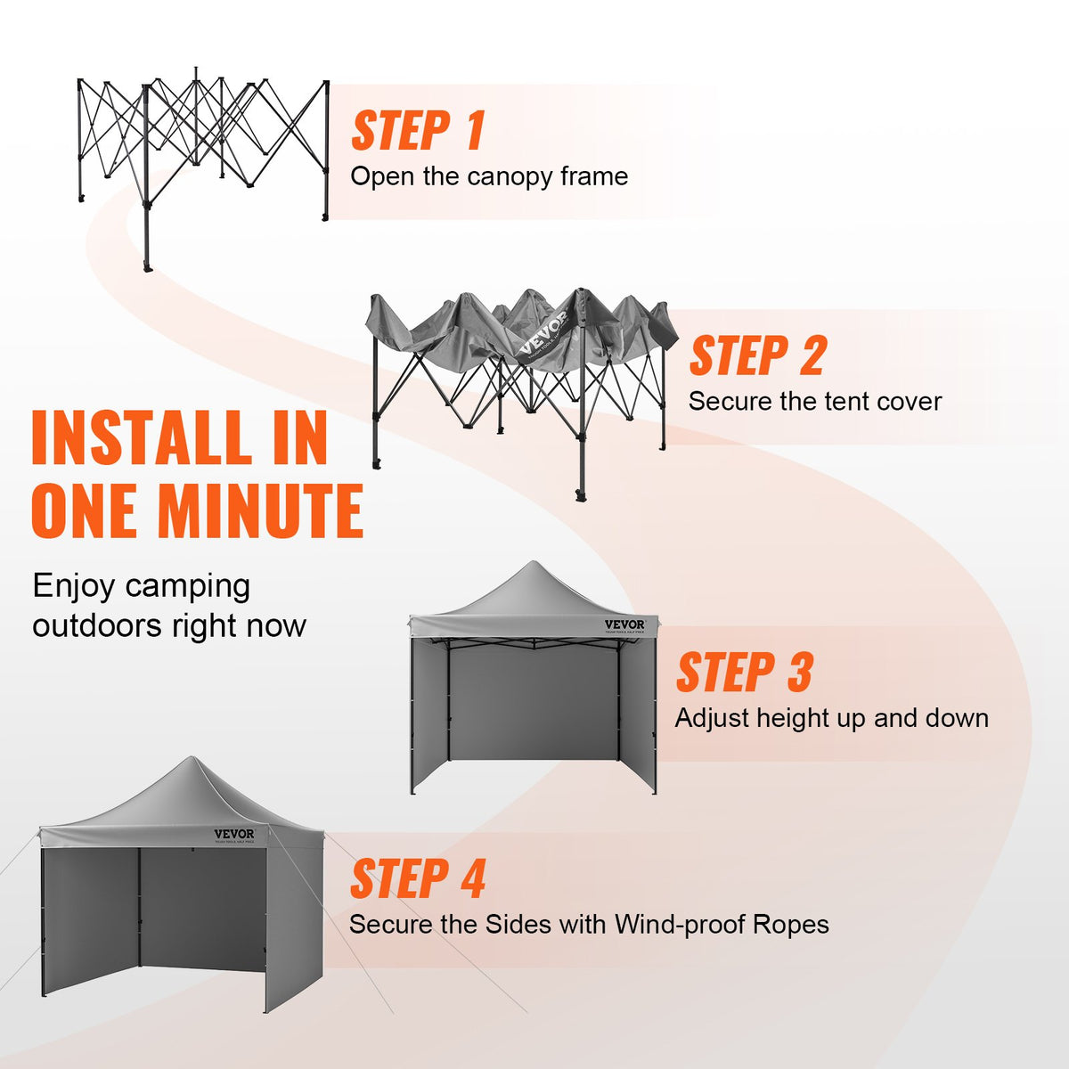 VEVOR Pop Up Canopy Tent Outdoor Gazebo Tent 304.8 x 304.8 cm with Sidewalls Dark Gray