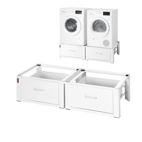 VEVOR Laundry Pedestal, 290 mm Height, Washer and Dryer Pedestals with Drawer, 150 kg Weight Load Capacity, Non-Slip Feet, Heavy-duty Steel Washing Machine Stand Universal Fit, White, 2 Pack