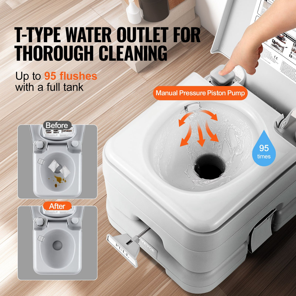 VEVOR Portable Toilet for Camping with Carry Bag, RV Toilet with 3.2 Gal Waste Tank, Push-Button Pressurized Flush Commode, Leak-proof and Odourless Travel Toilet for Adults Kids Camping Car