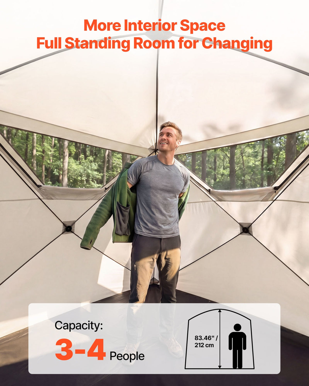 VEVOR Camping Tent, 4 Person Pop Up Instant Cabin Tent with Large Mesh Windows, 60 Seconds Easy Setup, Portable Cabin Hub Tents with Carry Bag for Family Outdoor Camping & Hiking, Upgraded Ventilation