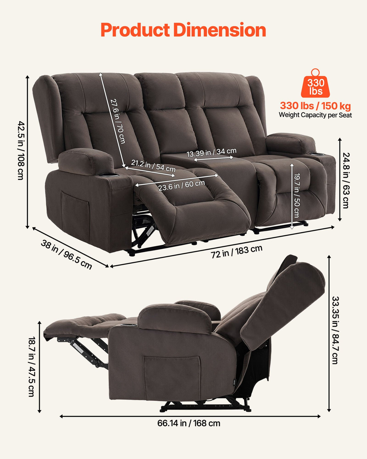 VEVOR Loveseat Recliner Sofa