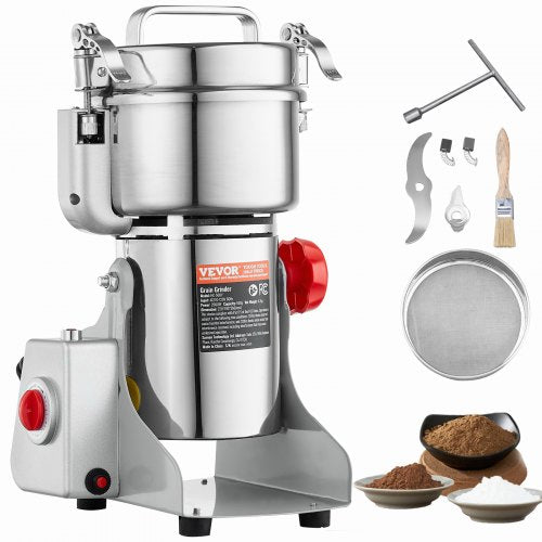 VEVOR 500g Electric Grain Mill Grinder, High Speed 2000W Commercial Spice Grinders, Stainless Steel Pulverizer Powder Machine, for Dry Grains Spices Cereals Coffee Corn Pepper, Swing Type
