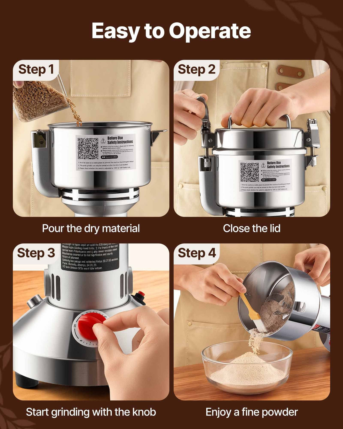 VEVOR 750g Electric Grain Mill Grinder, High Speed 2000W Commercial Spice Grinders, Stainless Steel Pulverizer Powder Machine, for Dry Grains Spices Cereals Coffee Corn Pepper, Straight Type