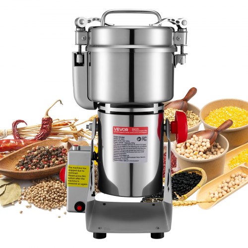 VEVOR Electric Grain Mill Grinder, 800g Commercial Spice Grinders, High Speed 2100W Stainless Steel Pulverizer Powder Machine, for Dry Grains, Spices, Cereals, Coffee, Corn & Pepper, Swing Type