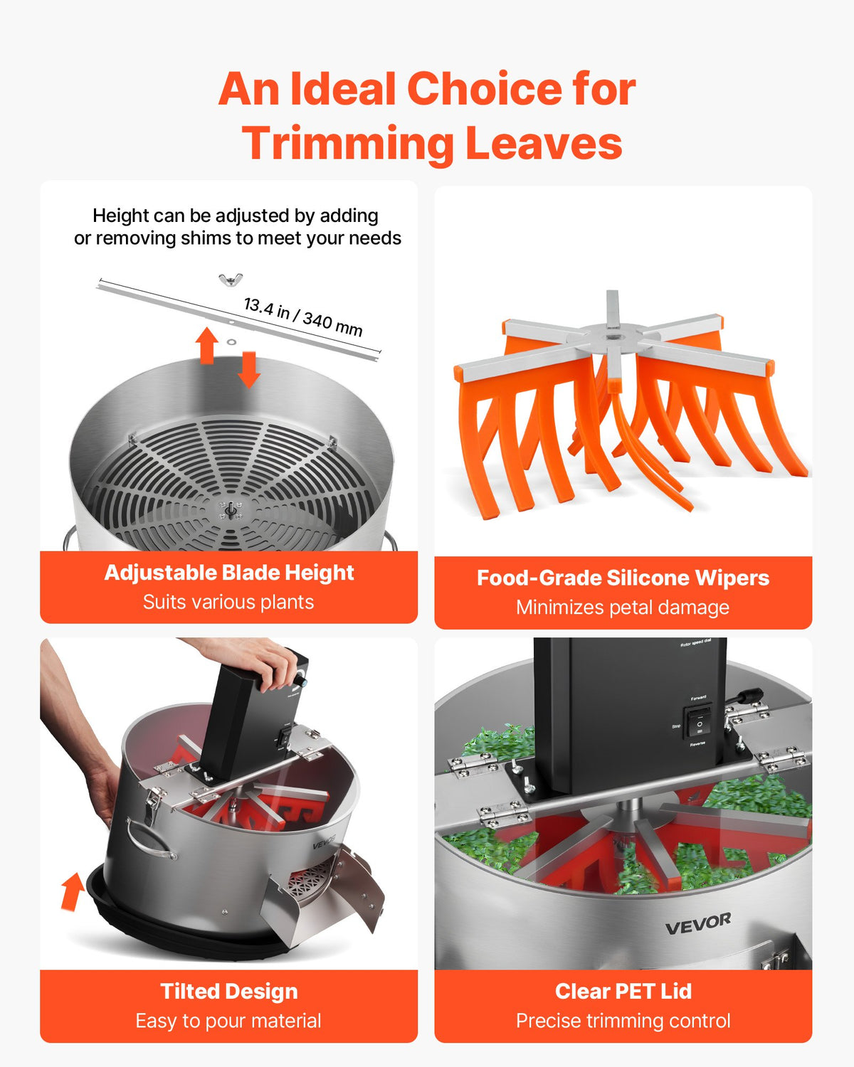 VEVOR Electric Bud Leaf Trimmer, 2-in-1 Manual & Electric, 370mm  Bud Trimmer with Stainless Steel Blades, Visual Cutting, Wet & Dry Hydroponic Cutting Machine with Tray, for Plant Buds Flowers