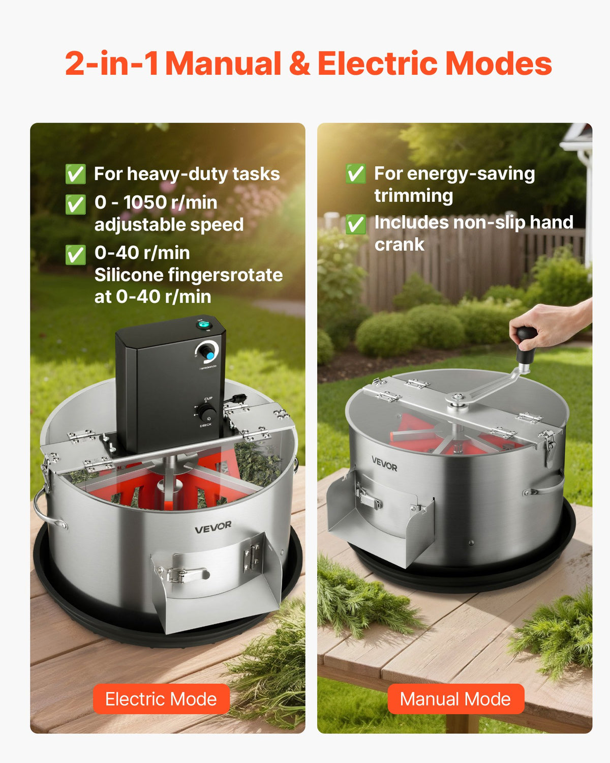 VEVOR Electric Bud Leaf Trimmer, 2-in-1 Manual & Electric, 370mm  Bud Trimmer with Stainless Steel Blades, Visual Cutting, Wet & Dry Hydroponic Cutting Machine with Tray, for Plant Buds Flowers