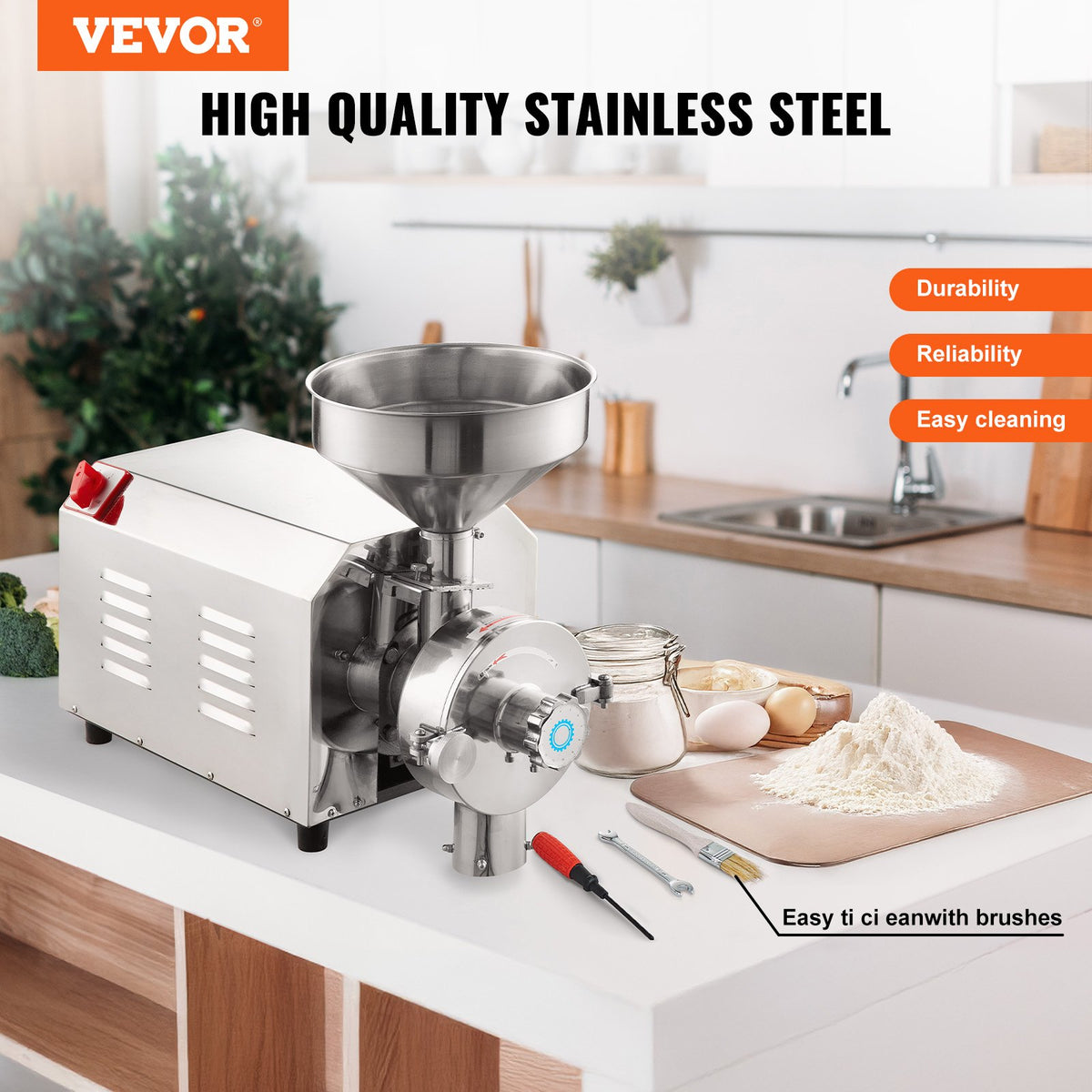 VEVOR Soybean Grinder Commercial Grinding Machine for Spices 2200W Corn Mill Grinder 50 KG/H Stainless Steel Corn Grinder Industrial Flour Milling Machine for Pepper Soybean Peanut Corn Grains