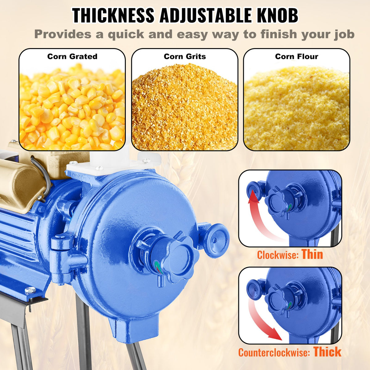 VEVOR Electric Grain Mill Grinder, 3000W Spice Grinders, Commercial Corn Mill with Funnel, Thickness Adjustable Powder Machine, Heavy Duty Feed Flour Cereal Mill Wheat Grinders, Dry Grinder