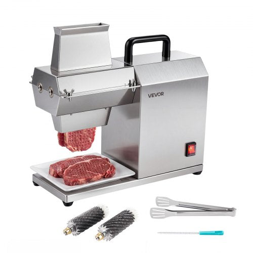 VEVOR Commercial Meat Tenderizer, 450W Electric Beef Machine 120 KG/H, for Turkey Chicken Pork, Heavy Duty Stainless Steel Kitchen Tool with 54 Blades, Food Tong, Cleaning Brush, Wide Feed Chute