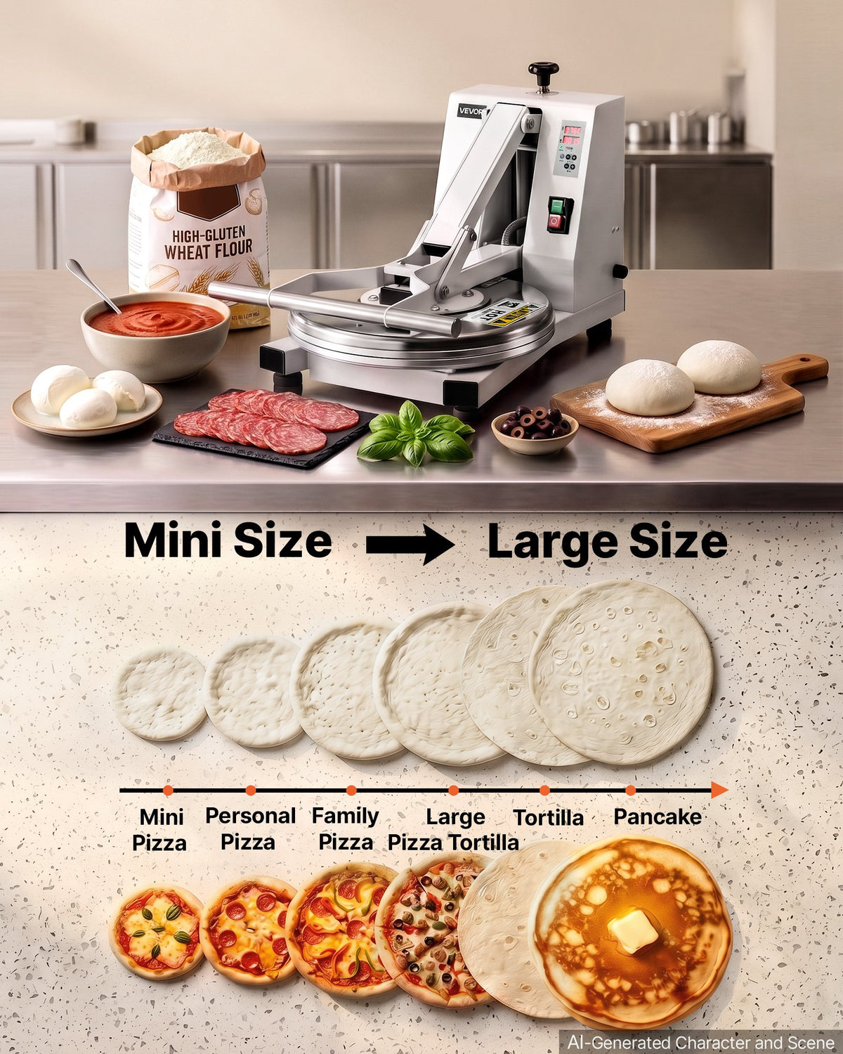 VEVOR Commercial Pizza Dough Press Machine 45cm Electric Dough Sheeter, Ideal for Bakery Home Restaurant Use, 1200W Cast Aluminum Pastry Press Plate, Adjustable Thickness Bread Forming Presser