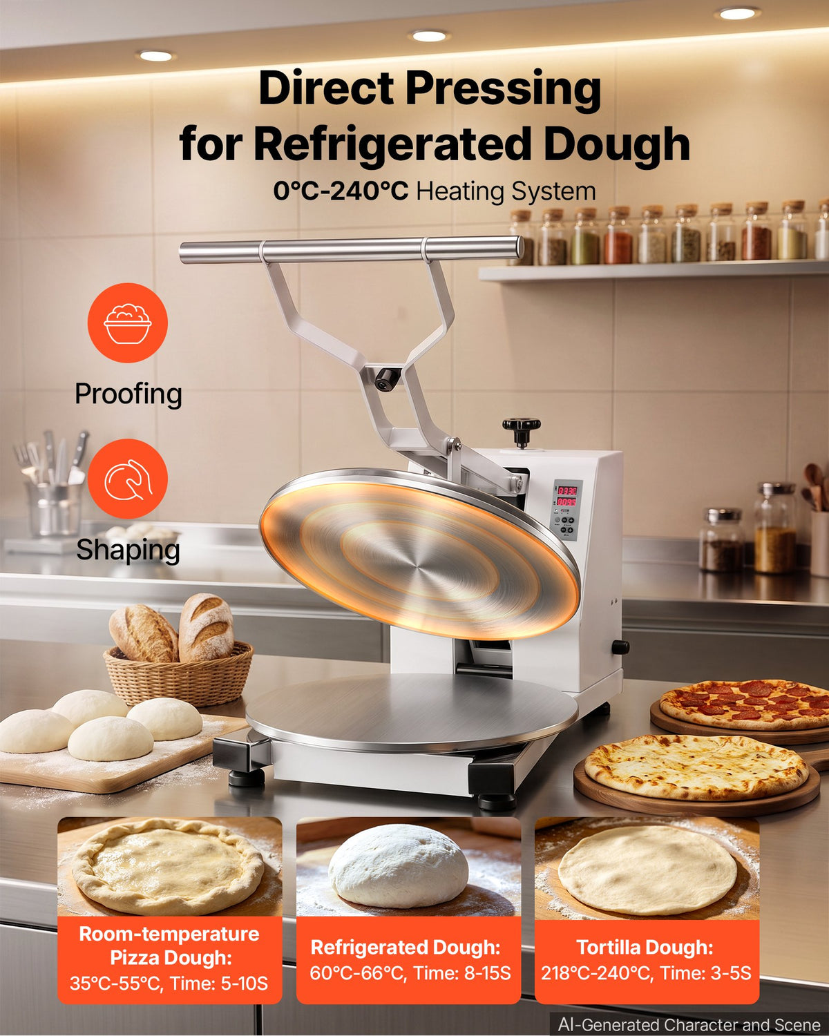 VEVOR Commercial Pizza Dough Press Machine 45cm Electric Dough Sheeter, Ideal for Bakery Home Restaurant Use, 1200W Cast Aluminum Pastry Press Plate, Adjustable Thickness Bread Forming Presser