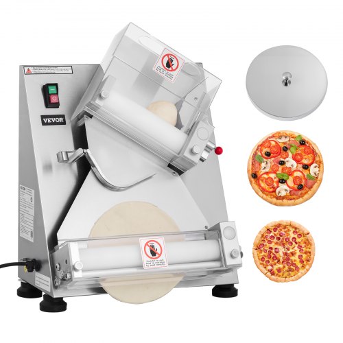 VEVOR Pizza Dough Roller Sheeter, 3-14 Inch Automatic Stainless Steel Pizza Press, Commercial Electric 370W Pasta Maker Machine, 260 pcs Per Hour, Adjustable Thickness, with Dough Press Lid