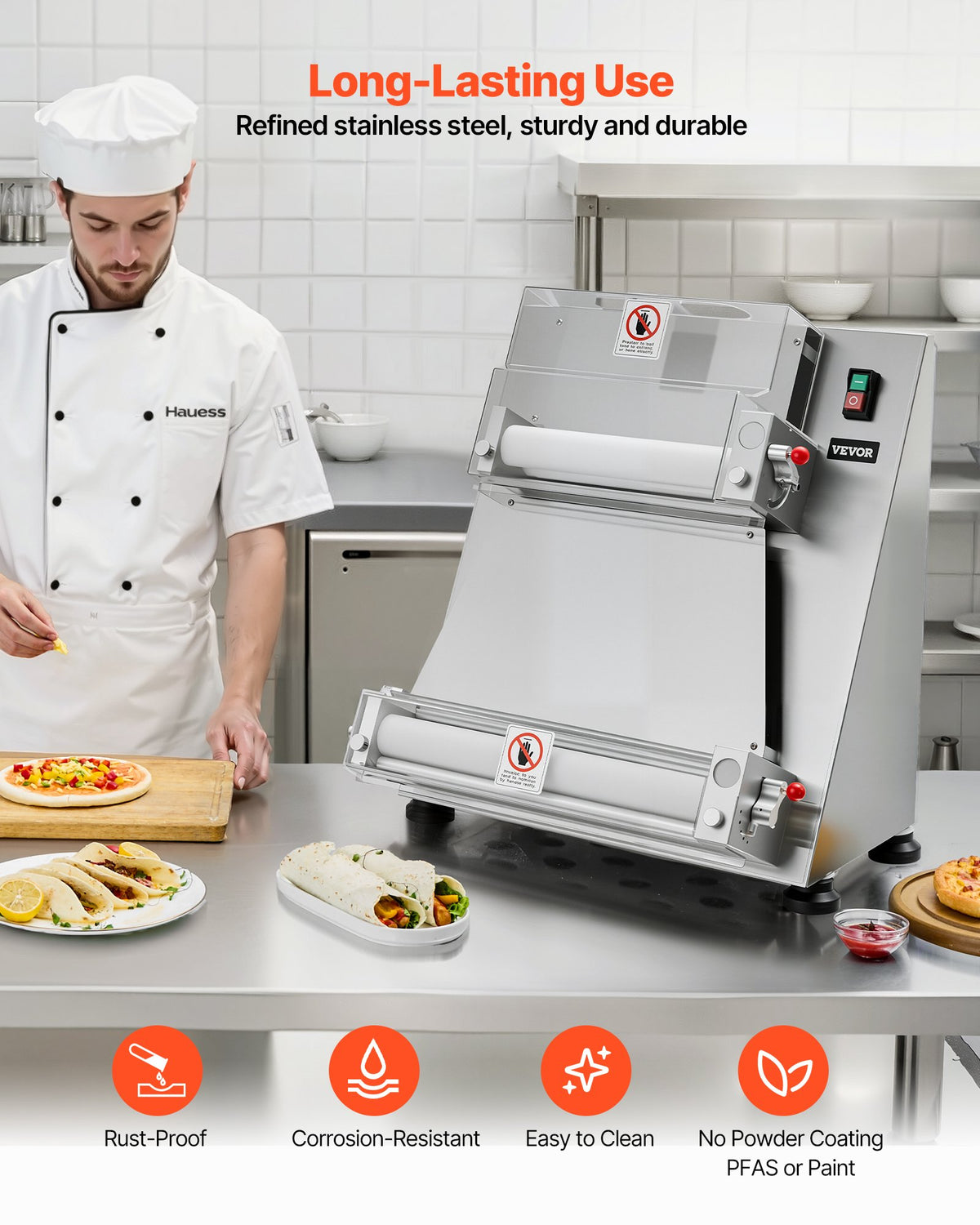 VEVOR Pizza Dough Roller Sheeter, 3-16 Inch Semi-automatic Stainless Steel Pizza Press, Commercial Electric 390W Pasta Maker Machine, 260 pcs Per Hour, Adjustable Thickness, with Dough Press Lid