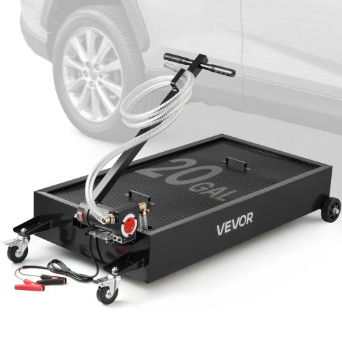 VEVOR Low Profile Oil Drain Pan, 75.7 L Capacity, Rolling Oil Drain Pan with Electric Pump & 2.2 m Hose, Leak-proof & Corrosion-resistant, Fit for Cars, SUVs, Trucks, Motorcycles, ATVs, Metal