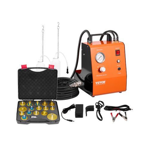 VEVOR Electric Brake Bleeder Kit, Professional 220V Brake Master Cylinder Bleeder Kit with Pressure Gauge & Built-In Air Pump, Versatile Brake Bleeder Adapter Set for Both DC & AC Power