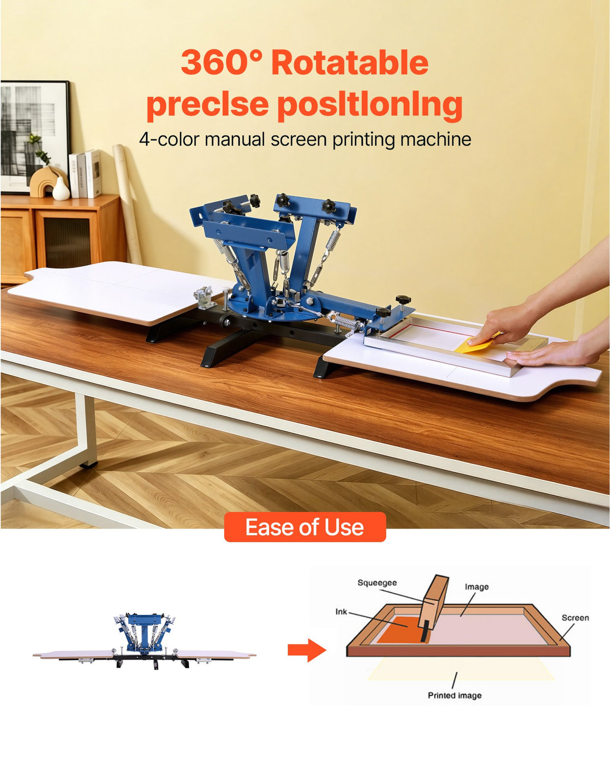 VEVOR Screen Printing Machine 4 Color 2 Station Silk Screen Printing Press, 540 x 450 mm, 360° Rotatable, Accurate Positioning, Powder-Coated Carbon Steel, for T-shirt DIY, Home and Commercial