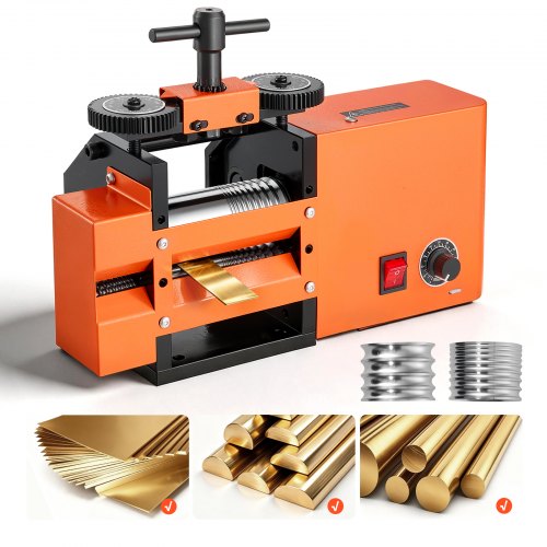 VEVOR Rolling Mill 3-in-1 Flat Square Round Electric Roller Mill Machine, Jewelry DIY Tool, 0.03-7 mm Adjustable Thickness, Stable & Even Rolling, for Pressing Ductile Metals, Gold, Silver, Copper