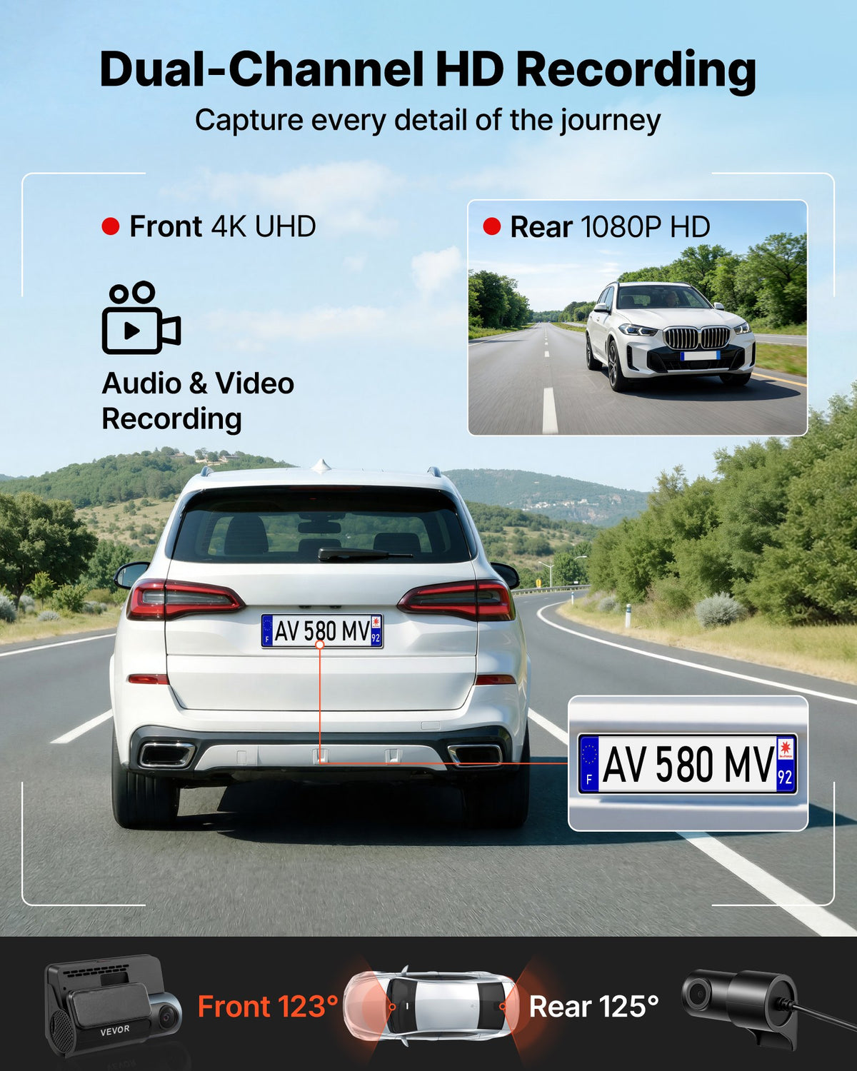 VEVOR Dash Cam Front and Rear