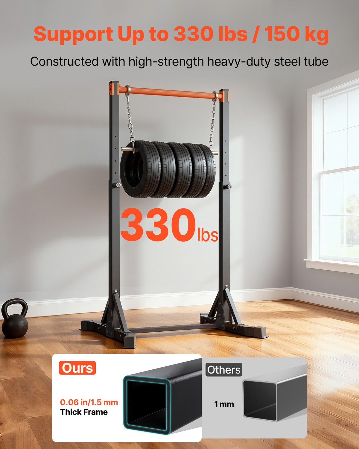 VEVOR Pull Up Bar, 150kg Capacity Portable Pullup Bar Station, Pullup Bars Free Standing with H-Frame Structure & Heavy-Duty Steel Tube, 8 Level Height Adjustment Gravity Fitness for Arms Back Chest