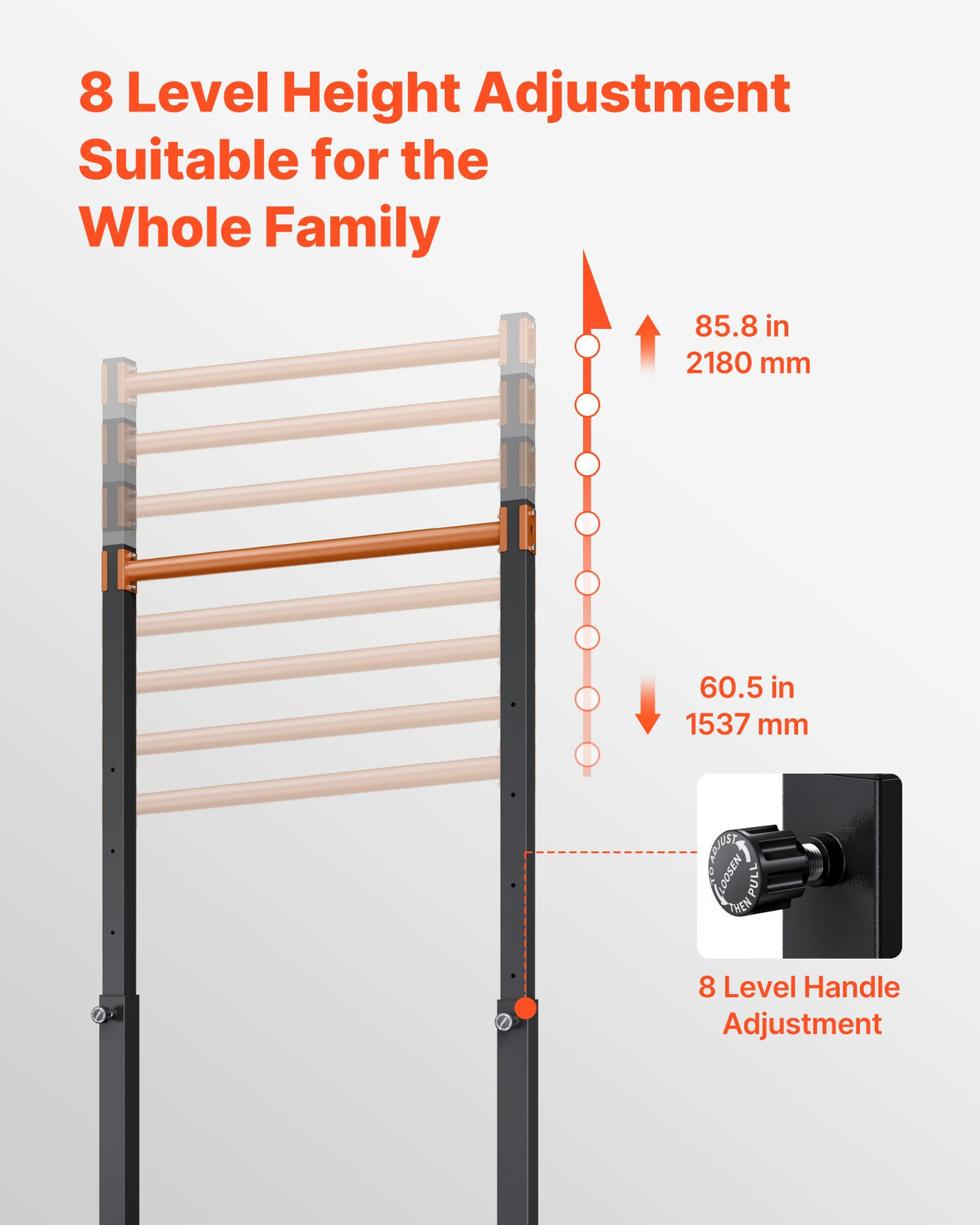 VEVOR Pull Up Bar, 150kg Capacity Portable Pullup Bar Station, Pullup Bars Free Standing with H-Frame Structure & Heavy-Duty Steel Tube, 8 Level Height Adjustment Gravity Fitness for Arms Back Chest