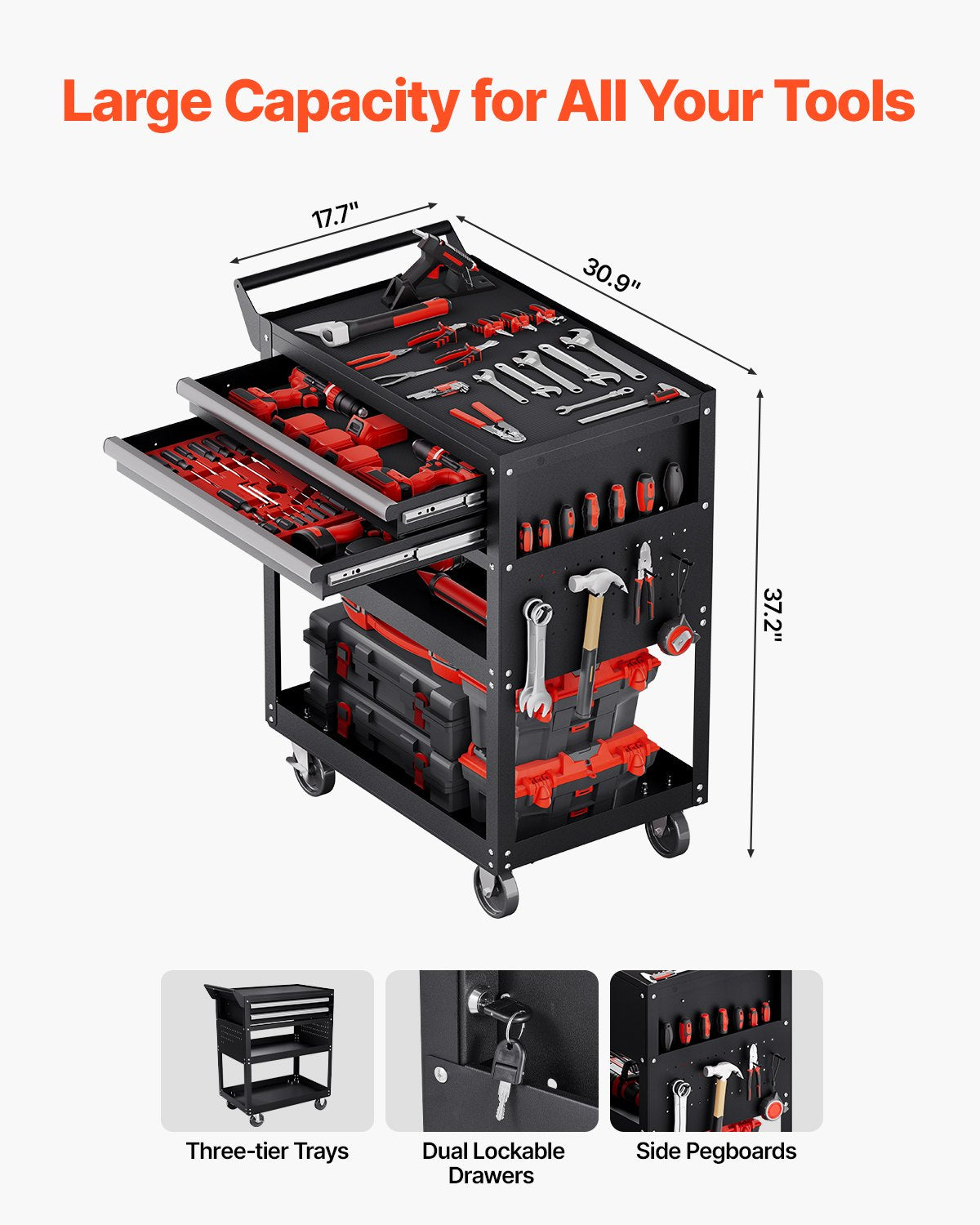 VEVOR 5-Tier Tool Cart with Wheels