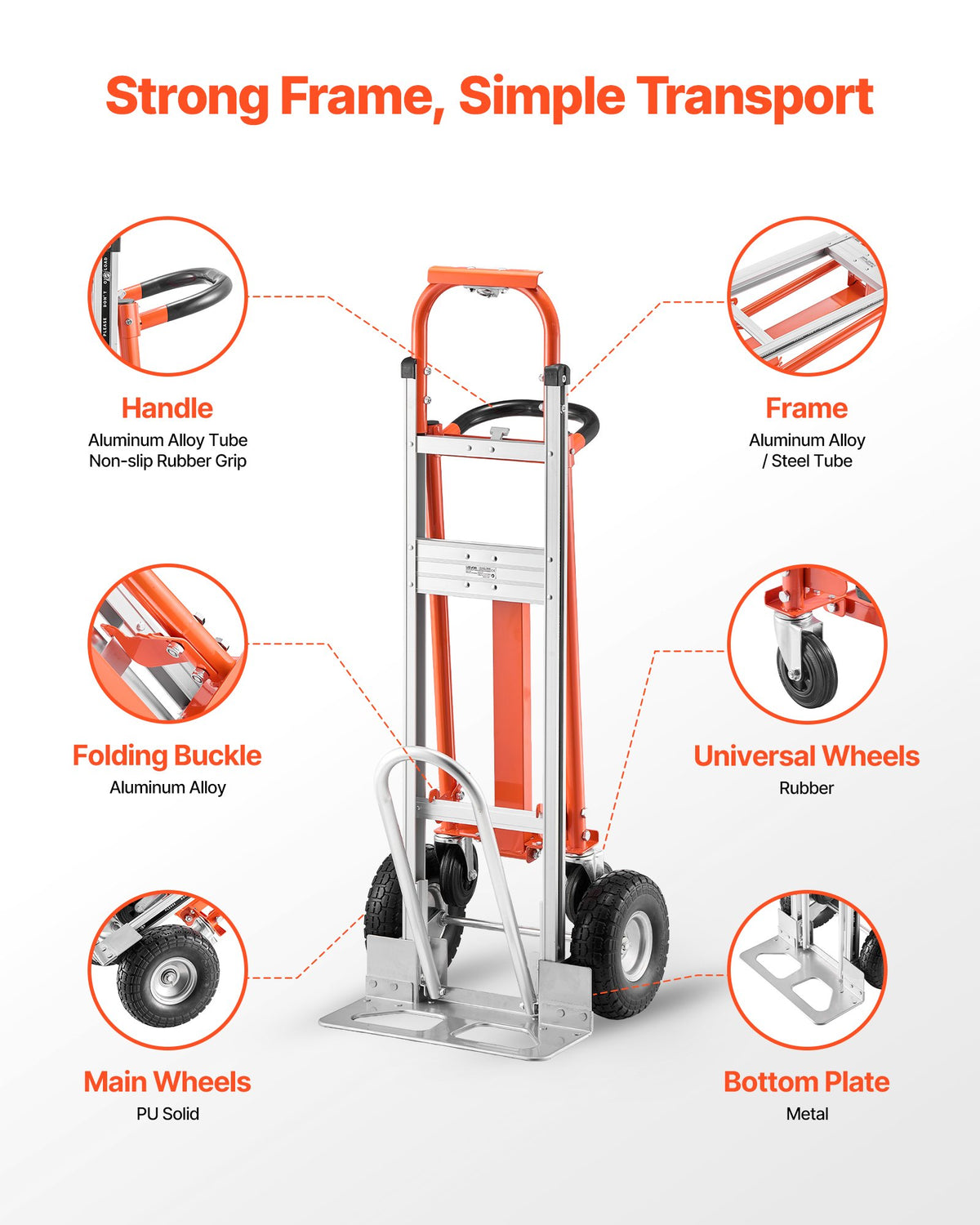 VEVOR 4 in 1 Hand Truck, 453.6 kg Load Capacity for 4-Wheel Mode, Convertible Hand Truck Dolly with Non-Slip Handle & Wheels, Aluminum Alloy Portable Trolley Dolly for Moving Home, Office, Warehouse