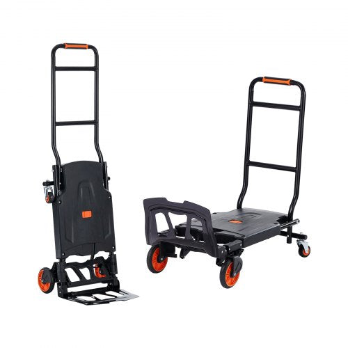 VEVOR Aluminum Hand Truck, 2 in 1, 136.1 kg Load Capacity, Heavy Duty Industrial Convertible Folding Hand Truck and Dolly, Utility Cart Converts from Hand Truck to Platform Cart with Rubber Wheels