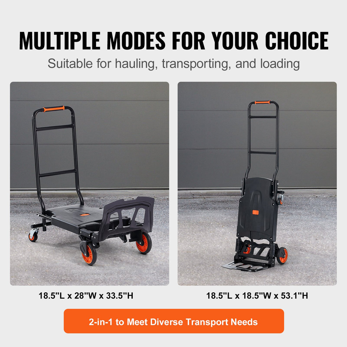 VEVOR Aluminum Hand Truck, 2 in 1, 136.1 kg Load Capacity, Heavy Duty Industrial Convertible Folding Hand Truck and Dolly, Utility Cart Converts from Hand Truck to Platform Cart with Rubber Wheels