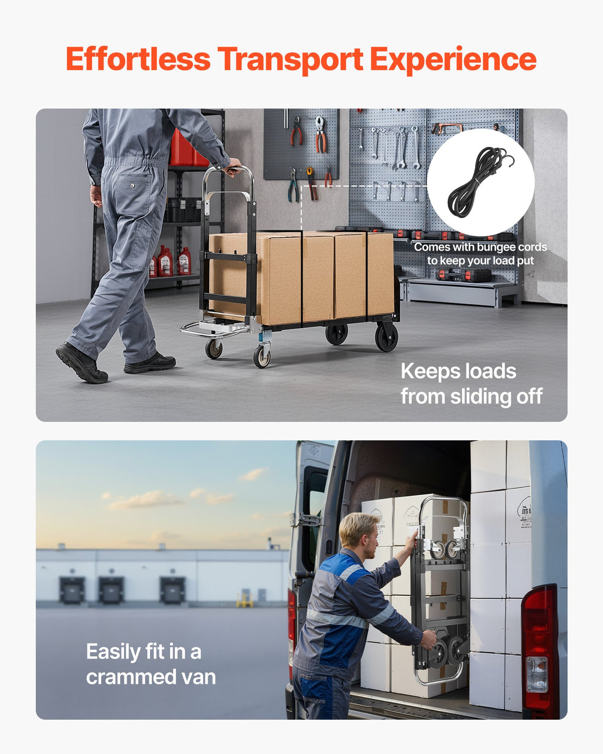 VEVOR 2 in 1 Folding Hand Truck, 226.9 kg Load Capacity for 4-Wheel Mode, Convertible Hand Truck Dolly with Wheels & Adjustable Handle, Portable Trolley Dolly for Moving Home, Office, Warehouse