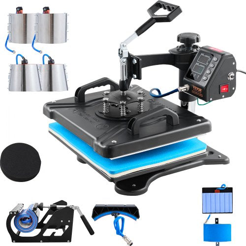 VEVOR Heat Press Machine 38 x 30 cm 10-in-1 Heat Transfer Machine Black, for DIY Pens Caps Mugs and Shirts, with 360° Rotation Swing Away, T-Shirt Sublimation Machine with Fast Dual-Tube Heating