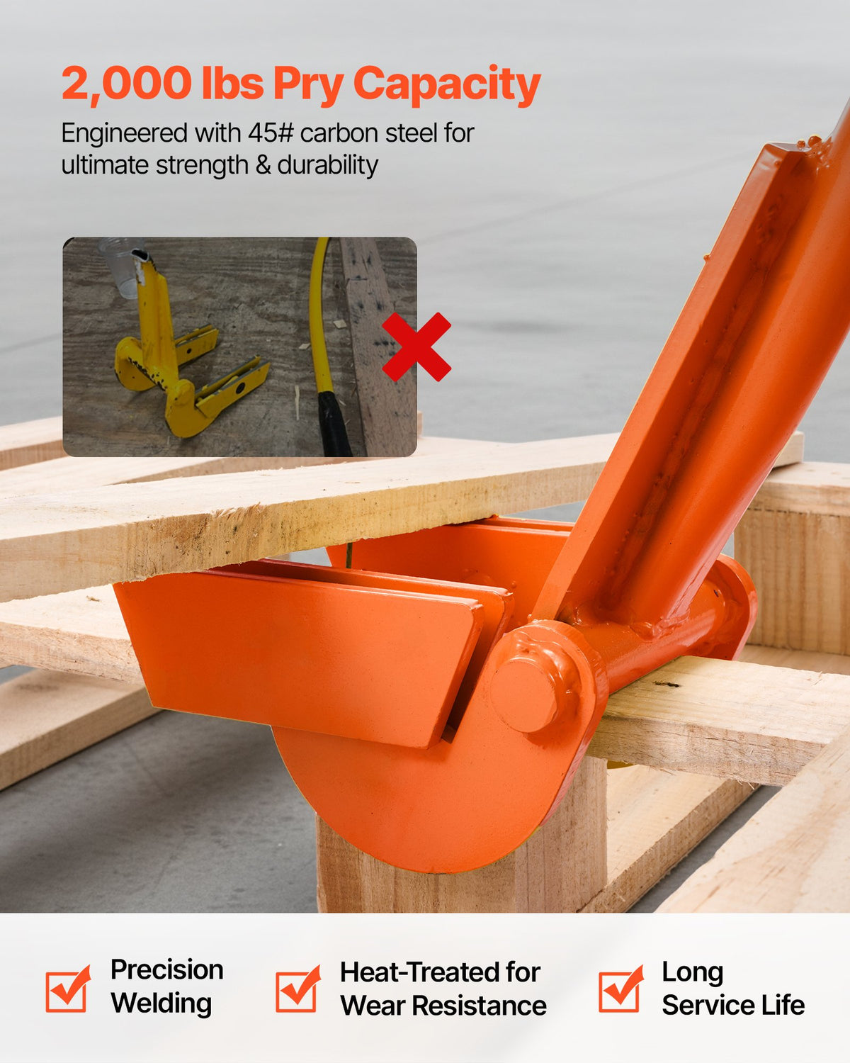 VEVOR Pallet Buster Tool, 1 m Carbon Steel Handle Wrecking Pry Bar, 907 kg Weight Capacity, Heavy Duty Deck Board Removal Tool, Breaker Bar for Flooring, Framing, Roofing, Trim, Drywall