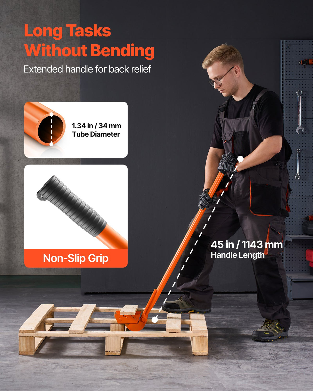 VEVOR Pallet Buster Tool, 1 m Carbon Steel Handle Wrecking Pry Bar, 907 kg Weight Capacity, Heavy Duty Deck Board Removal Tool, Breaker Bar for Flooring, Framing, Roofing, Trim, Drywall