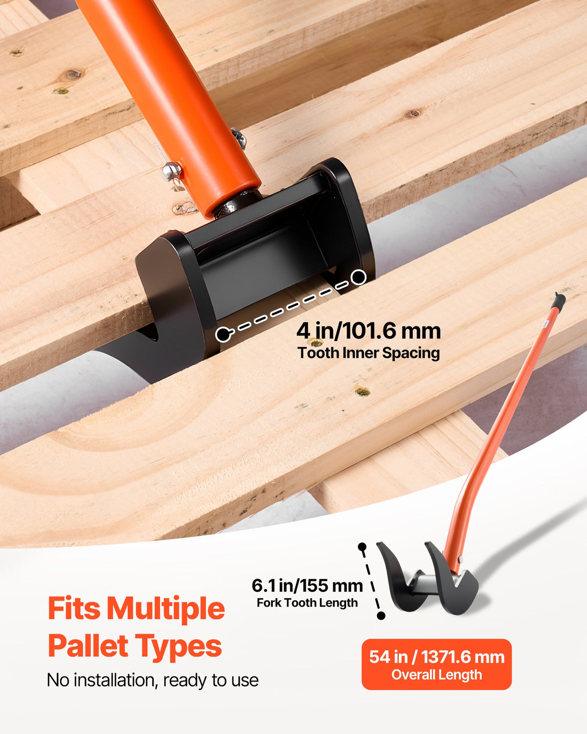 VEVOR Pallet Buster Tool, 1.27 m Carbon Steel Handle Wrecking Pry Bar, 907 kg Weight Capacity, Heavy Duty Deck Board Removal Tool, Breaker Bar for Flooring, Framing, Roofing, Trim, Drywall