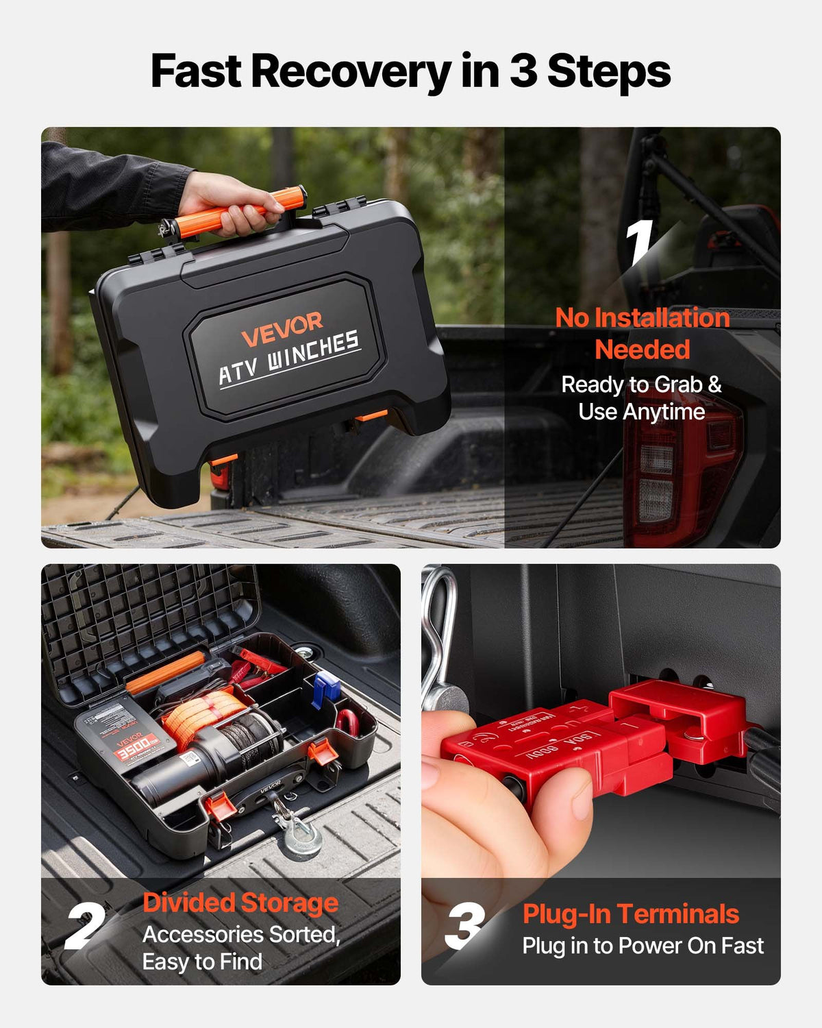 VEVOR Portable Winch, 1587 kg 12V DC Electric Winch with Synthetic Rope, Wireless & Wired Remotes, Box-Style Recovery Kit with Fairlead, Clevis Hook, Strap for ATV UTV Off-Road Outdoor Pulling Tasks
