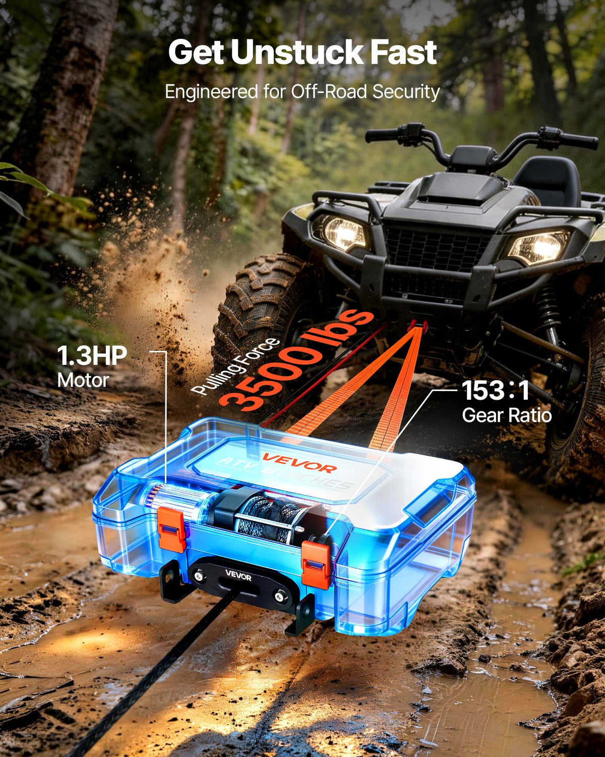 VEVOR Portable Winch, 1587 kg 12V DC Electric Winch with Synthetic Rope, Wireless & Wired Remotes, Box-Style Recovery Kit with Fairlead, Clevis Hook, Strap for ATV UTV Off-Road Outdoor Pulling Tasks