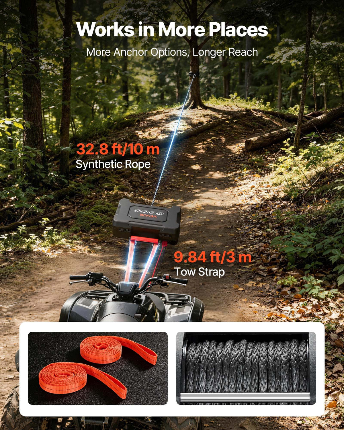VEVOR Portable Winch, 1587 kg 12V DC Electric Winch with Synthetic Rope, Wireless & Wired Remotes, Box-Style Recovery Kit with Fairlead, Clevis Hook, Strap for ATV UTV Off-Road Outdoor Pulling Tasks