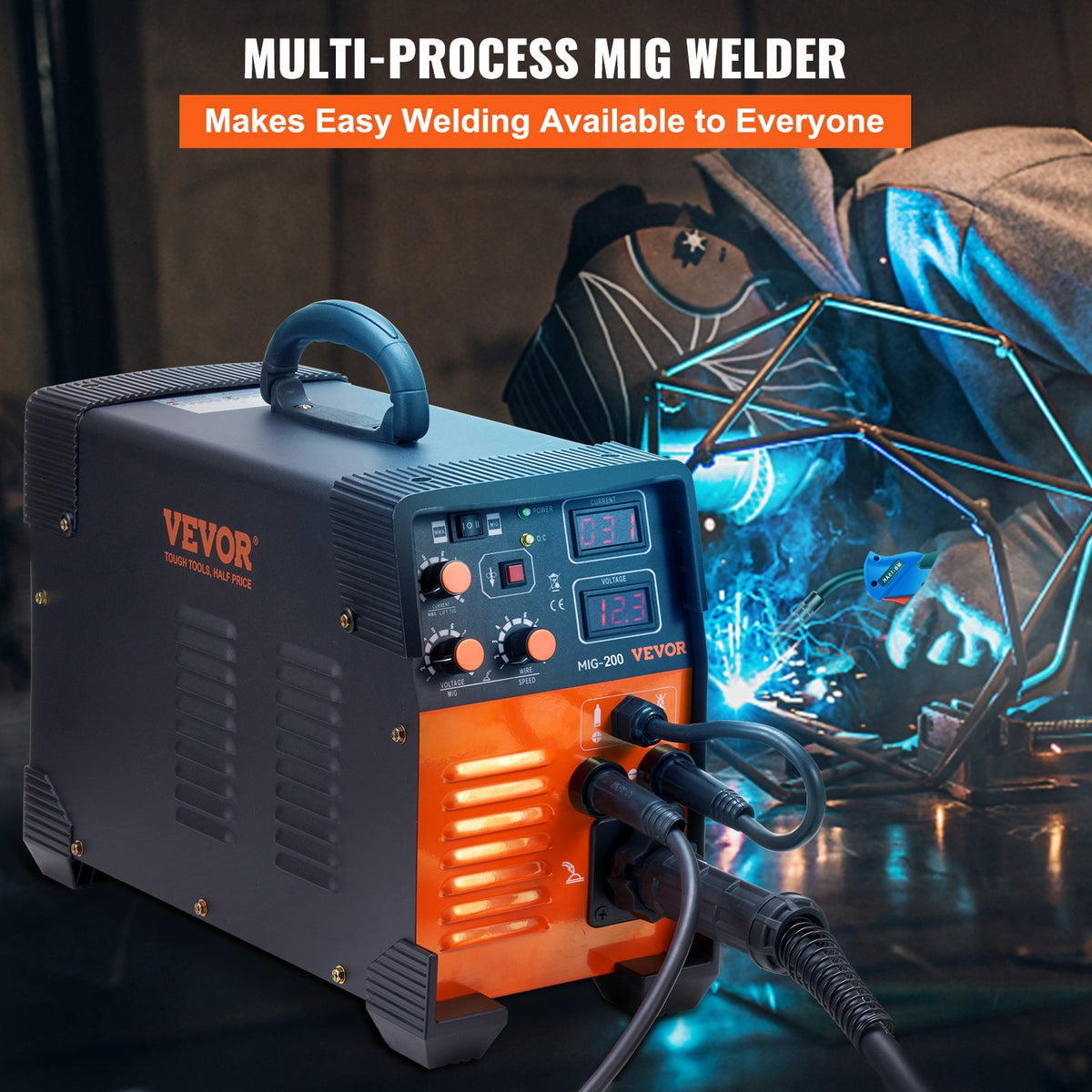 VEVOR MIG Welder 200 Amp MIG TIG Arc Welder 3 in 1 Welder Welding Machine 220V TIG Welder Lift ARC Welder MMA Stick IGBT DC Inverter Welder Digital Display Combo Welding Machine
