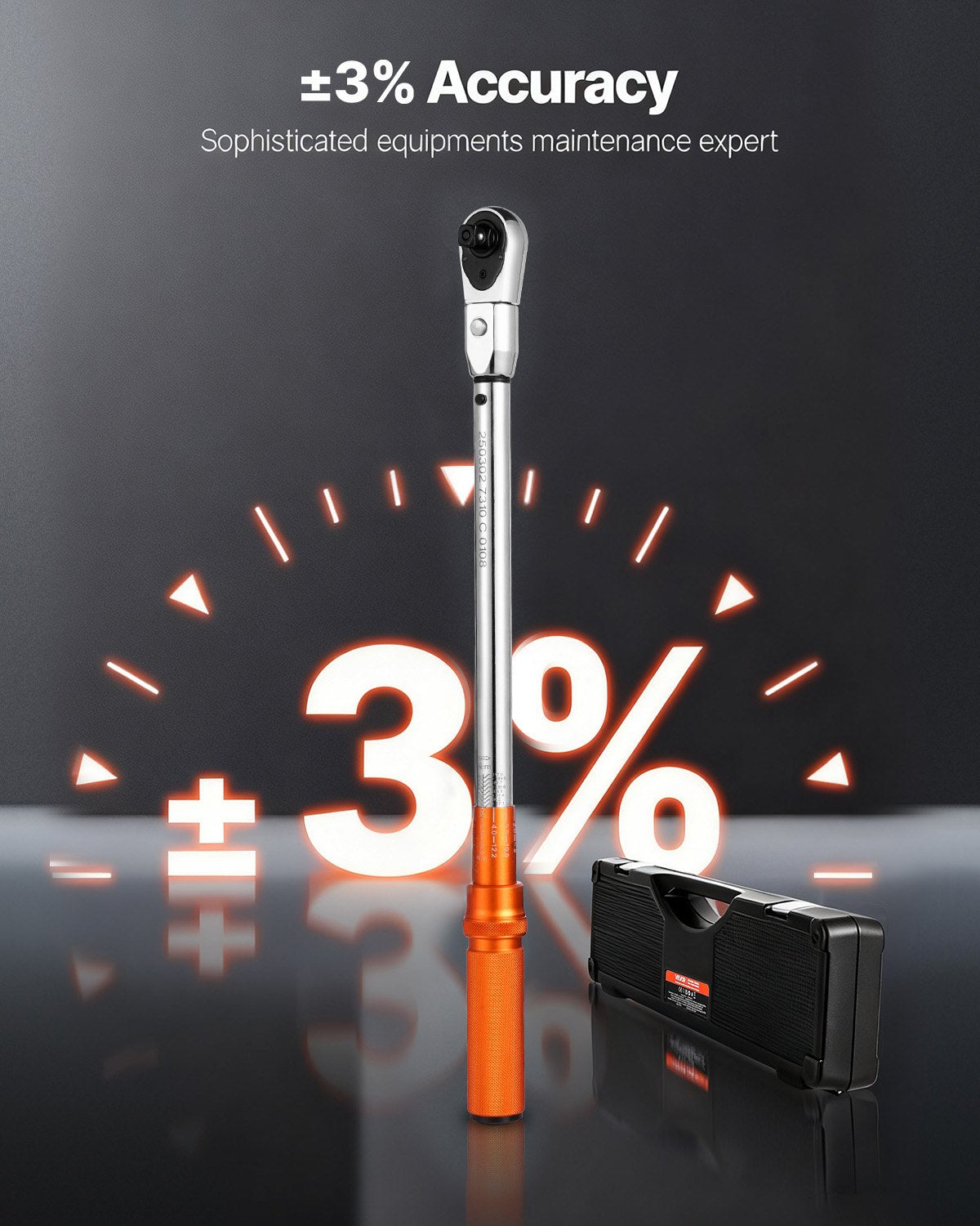 VEVOR Adjustable Click Torque Wrench, 1/2 Inch Drive, 20-160 lbf-ft/27.1-216.8 N.m, Dual-direction and Dual Range Scales, 72-Tooth, ±2% Precision, with Adapter Interchangeable Jaw and Ratchet Head